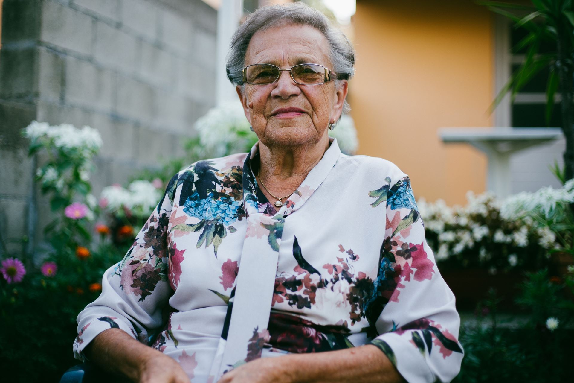a elderly woman in a garden